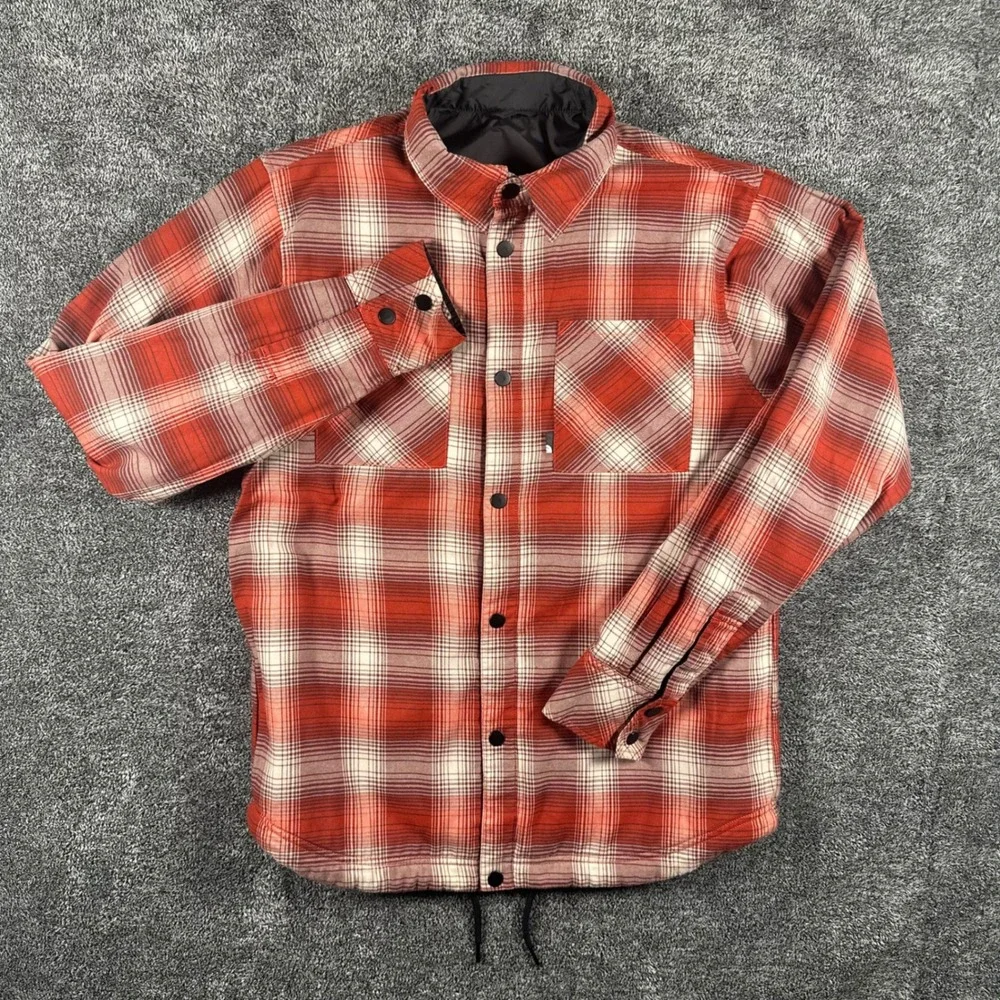 The North Face Jacket Mens S Reversible Quilted Plaid Flannel Black Red Puffer